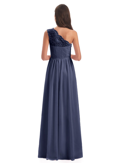 Kaiya One Shoulder Split Lace Long Bridesmaid Dresses
