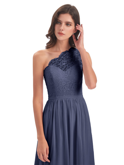 Kaiya One Shoulder Split Lace Long Bridesmaid Dresses