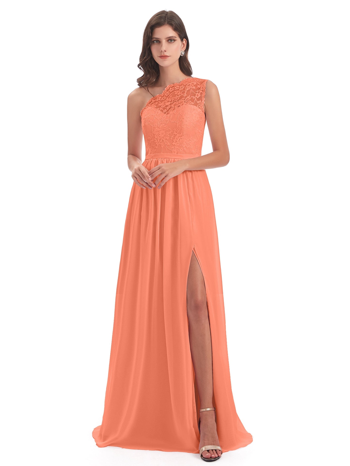 Kaiya One Shoulder Split Lace Long Bridesmaid Dresses