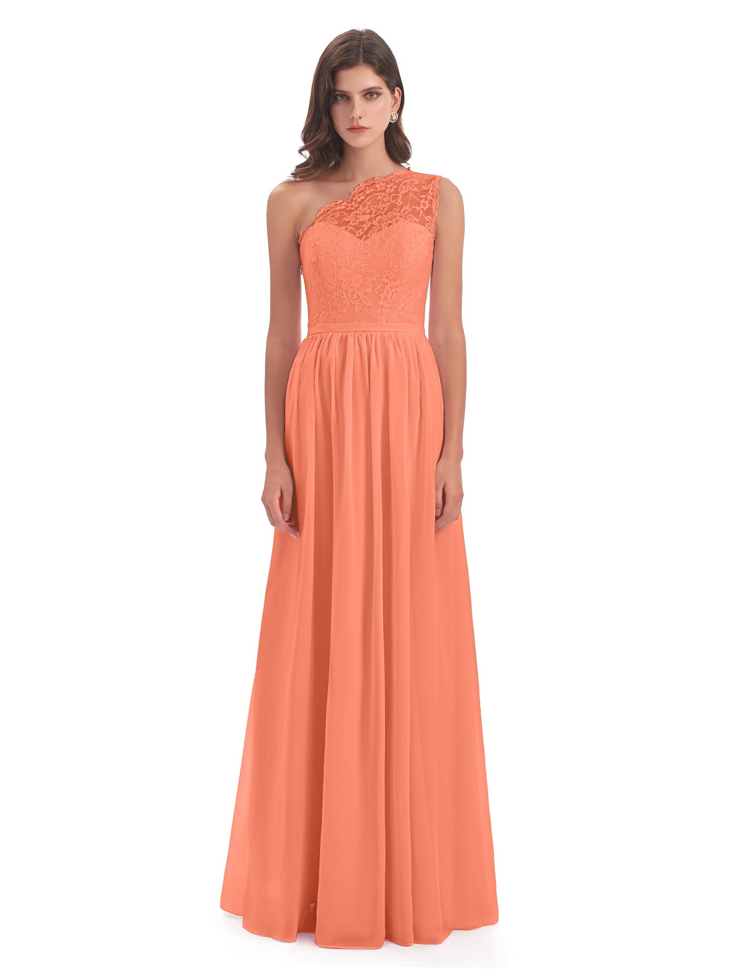Kaiya One Shoulder Split Lace Long Bridesmaid Dresses