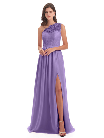 Kaiya One Shoulder Split Lace Long Bridesmaid Dresses