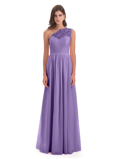 Kaiya One Shoulder Split Lace Long Bridesmaid Dresses