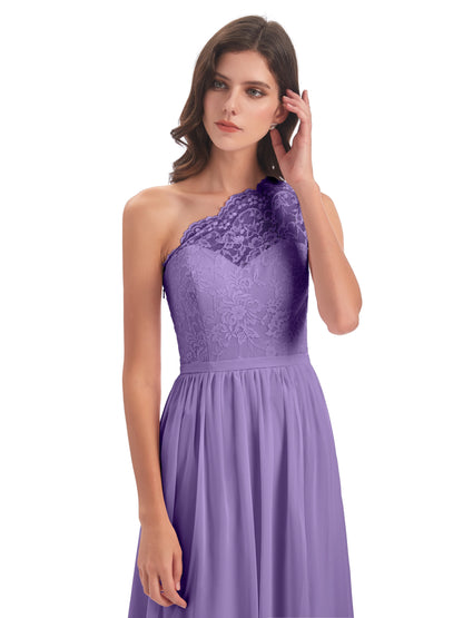 Kaiya One Shoulder Split Lace Long Bridesmaid Dresses