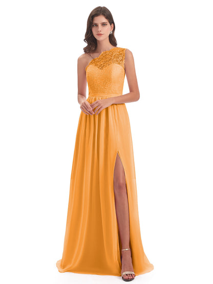Kaiya One Shoulder Split Lace Long Bridesmaid Dresses