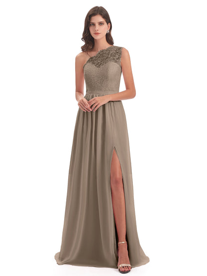 Kaiya One Shoulder Split Lace Long Bridesmaid Dresses