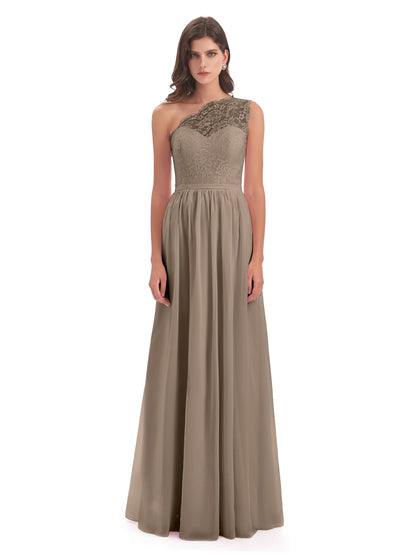 Kaiya One Shoulder Split Lace Long Bridesmaid Dresses