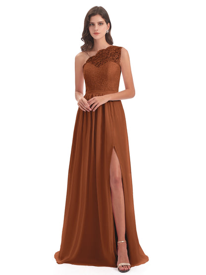 Kaiya One Shoulder Split Lace Long Bridesmaid Dresses