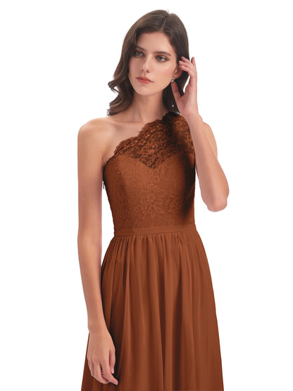 Kaiya One Shoulder Split Lace Long Bridesmaid Dresses