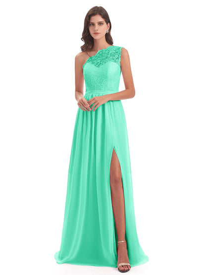 Kaiya One Shoulder Split Lace Long Bridesmaid Dresses