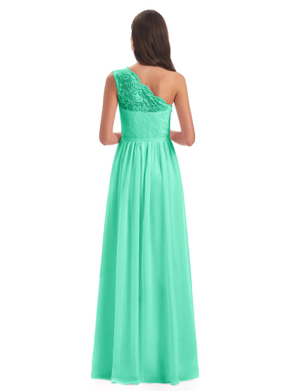Kaiya One Shoulder Split Lace Long Bridesmaid Dresses