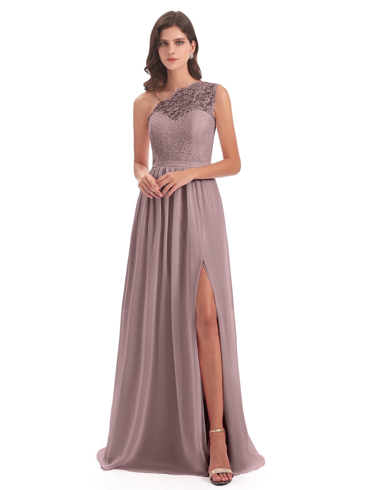 Kaiya One Shoulder Split Lace Long Bridesmaid Dresses