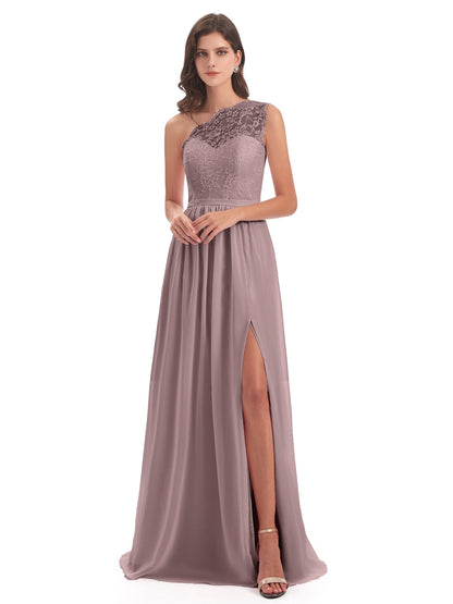 Kaiya One Shoulder Split Lace Long Bridesmaid Dresses