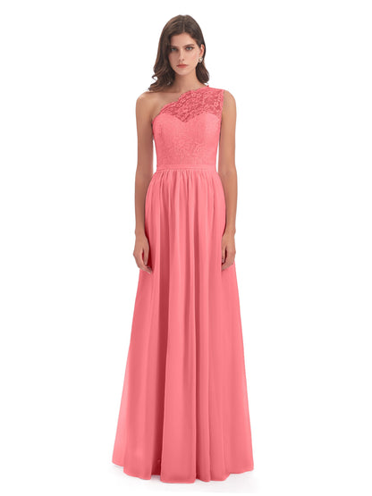 Kaiya One Shoulder Split Lace Long Bridesmaid Dresses
