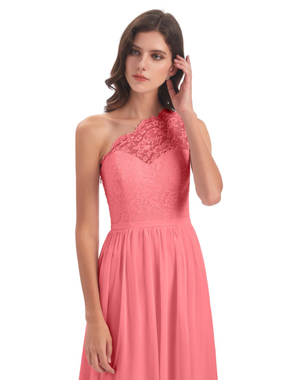 Kaiya One Shoulder Split Lace Long Bridesmaid Dresses