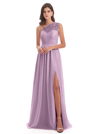 Kaiya One Shoulder Split Lace Long Bridesmaid Dresses