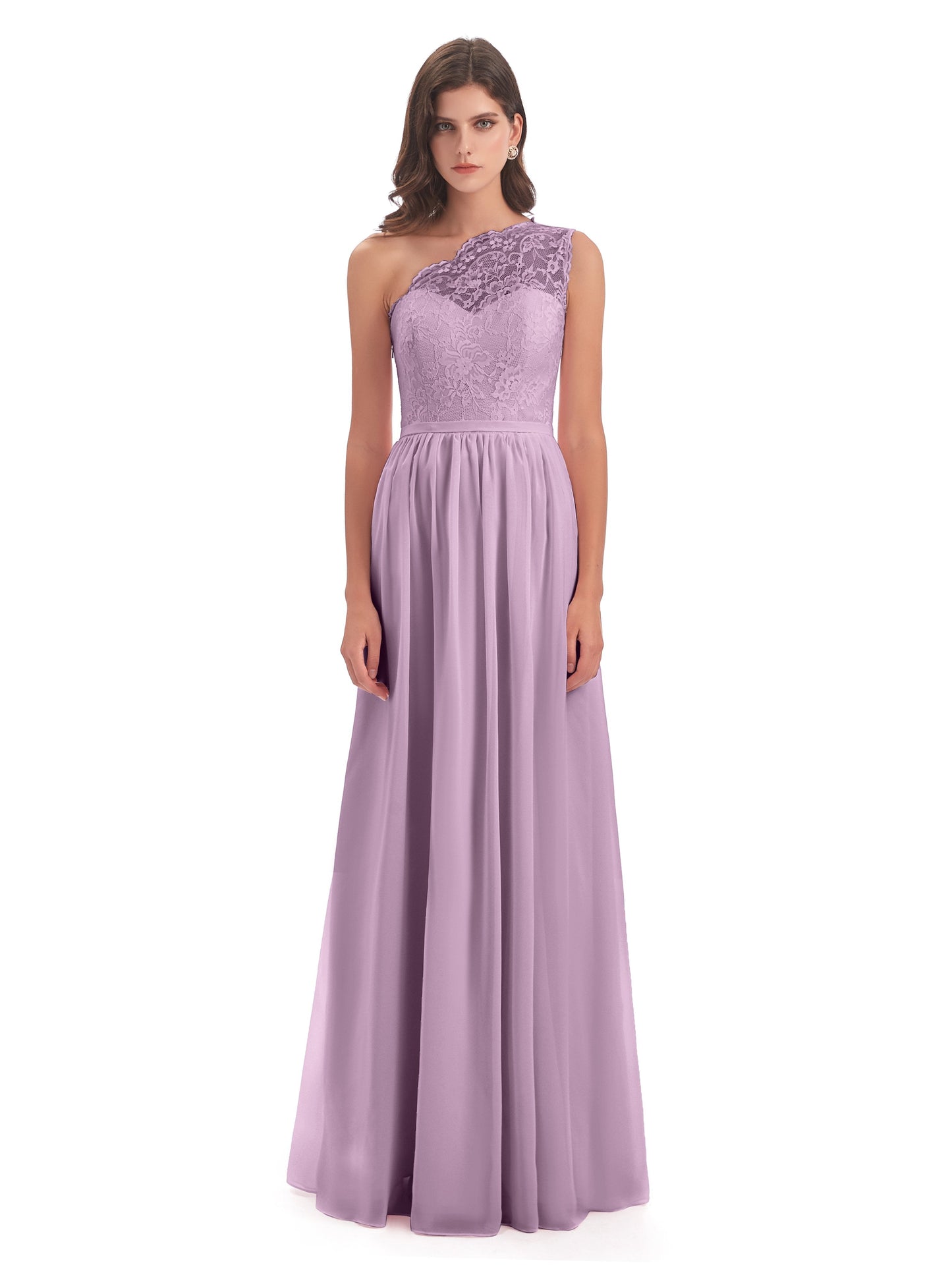 Kaiya One Shoulder Split Lace Long Bridesmaid Dresses