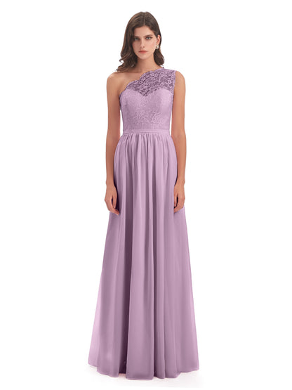 Kaiya One Shoulder Split Lace Long Bridesmaid Dresses