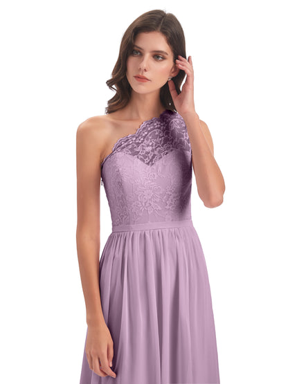 Kaiya One Shoulder Split Lace Long Bridesmaid Dresses