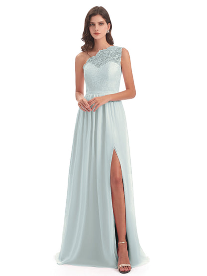 Kaiya One Shoulder Split Lace Long Bridesmaid Dresses