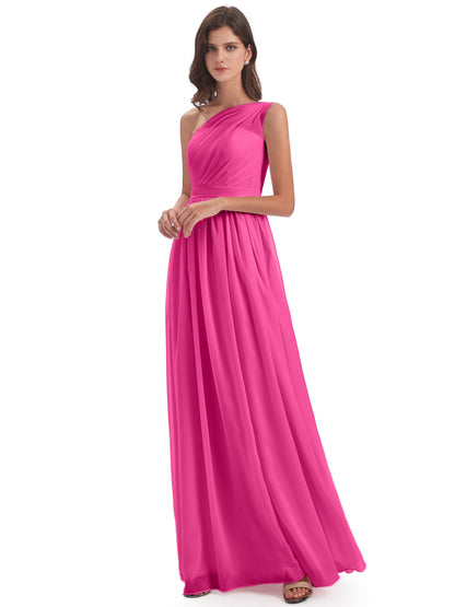 Karlie Floor Length One Shoulder Chiffon Bridesmaid Dresses