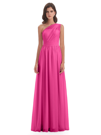 Karlie Floor Length One Shoulder Chiffon Bridesmaid Dresses