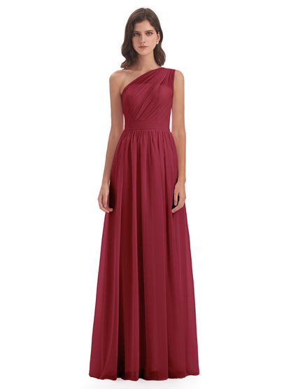 Karlie Floor Length One Shoulder Chiffon Bridesmaid Dresses