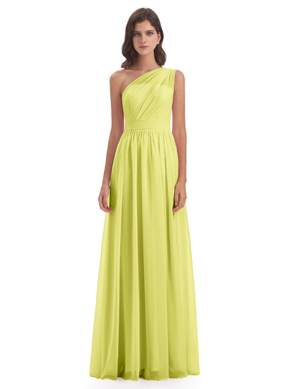 Karlie Floor Length One Shoulder Chiffon Bridesmaid Dresses