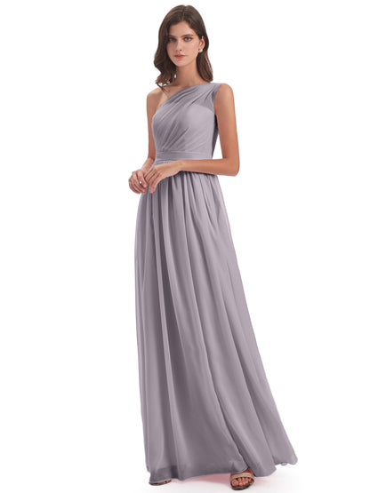 Karlie Floor Length One Shoulder Chiffon Bridesmaid Dresses
