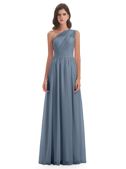 Karlie Floor Length One Shoulder Chiffon Bridesmaid Dresses