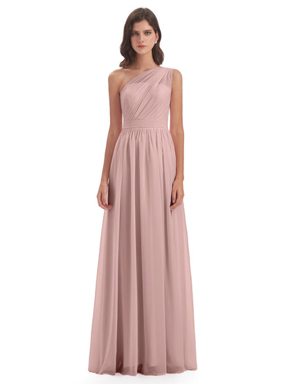 Karlie Floor Length One Shoulder Chiffon Bridesmaid Dresses