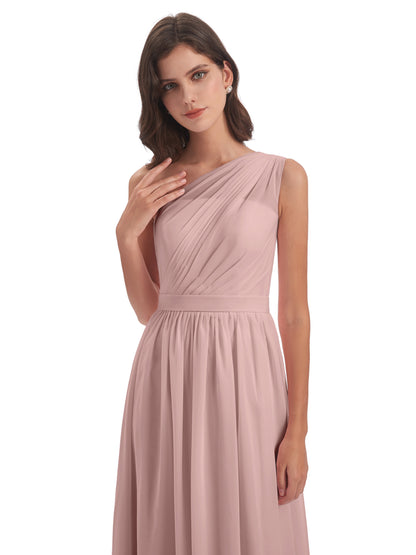 Karlie Floor Length One Shoulder Chiffon Bridesmaid Dresses