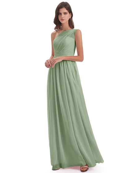 Karlie Floor Length One Shoulder Chiffon Bridesmaid Dresses