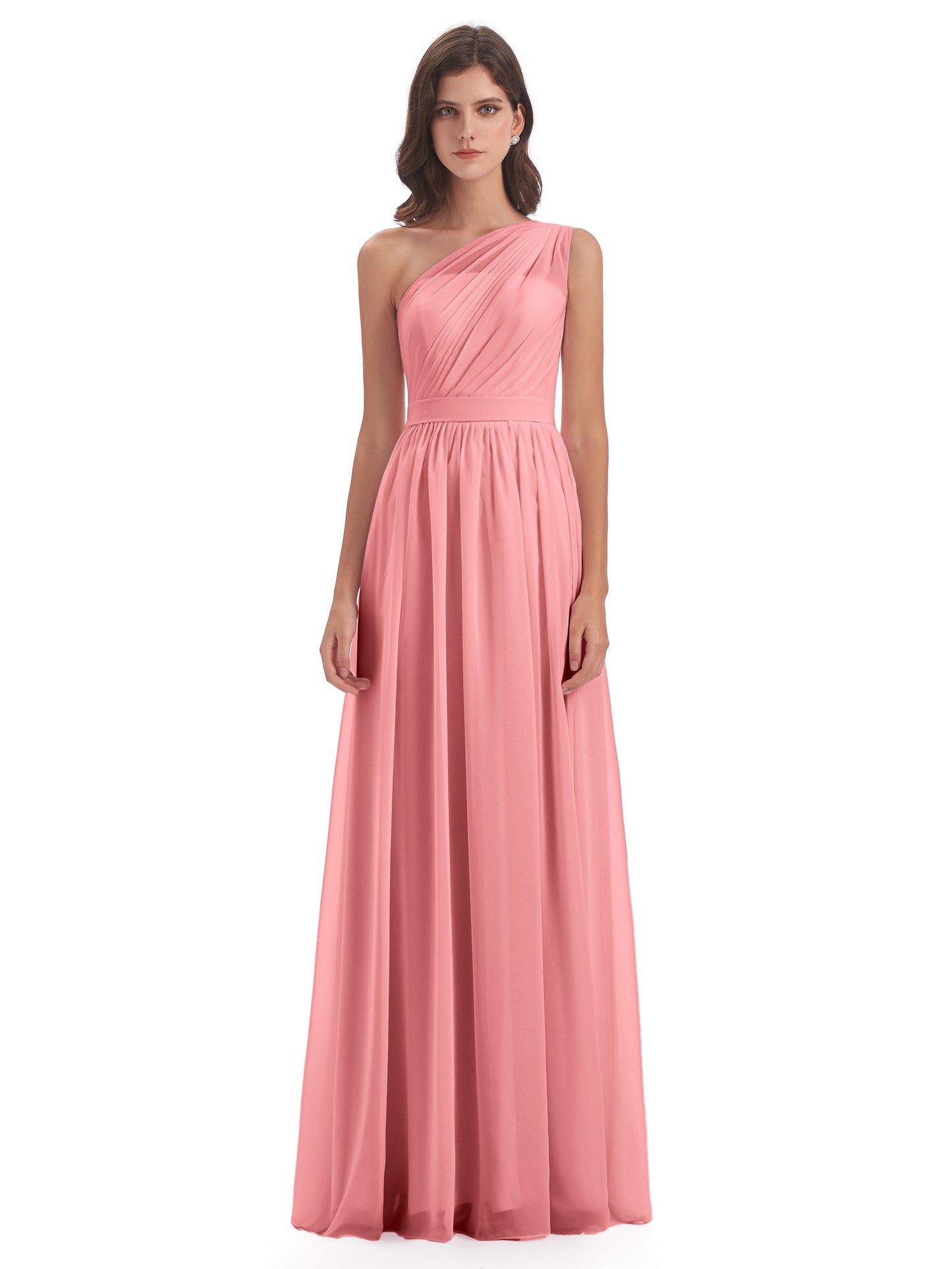 Karlie Floor Length One Shoulder Chiffon Bridesmaid Dresses