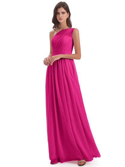 Karlie Floor Length One Shoulder Chiffon Bridesmaid Dresses