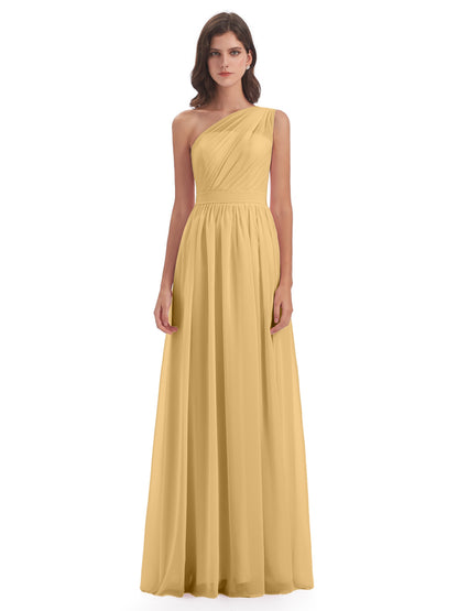 Karlie Floor Length One Shoulder Chiffon Bridesmaid Dresses