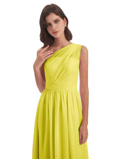 Karlie Floor Length One Shoulder Chiffon Bridesmaid Dresses