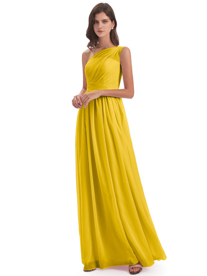 Karlie Floor Length One Shoulder Chiffon Bridesmaid Dresses