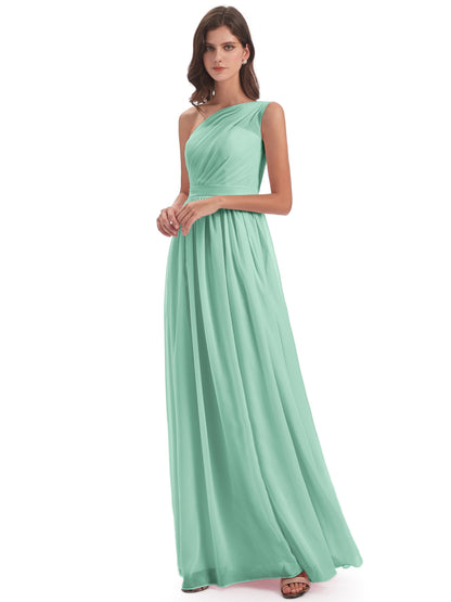 Karlie Floor Length One Shoulder Chiffon Bridesmaid Dresses