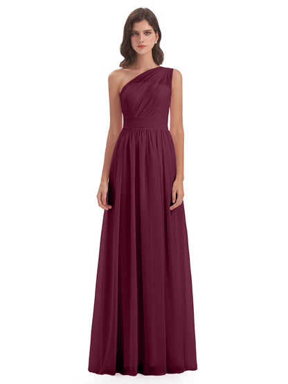 Karlie Floor Length One Shoulder Chiffon Bridesmaid Dresses
