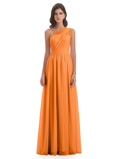 Karlie Floor Length One Shoulder Chiffon Bridesmaid Dresses
