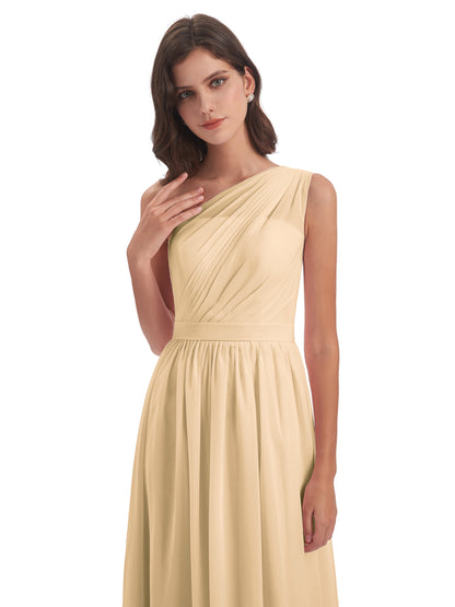 Karlie Floor Length One Shoulder Chiffon Bridesmaid Dresses