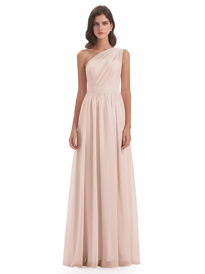Karlie Floor Length One Shoulder Chiffon Bridesmaid Dresses
