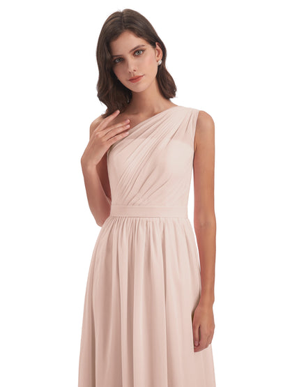 Karlie Floor Length One Shoulder Chiffon Bridesmaid Dresses
