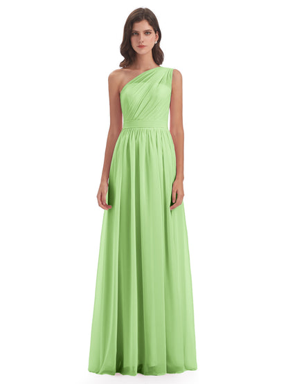 Karlie Floor Length One Shoulder Chiffon Bridesmaid Dresses