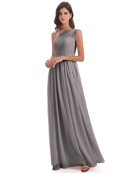 Karlie Floor Length One Shoulder Chiffon Bridesmaid Dresses