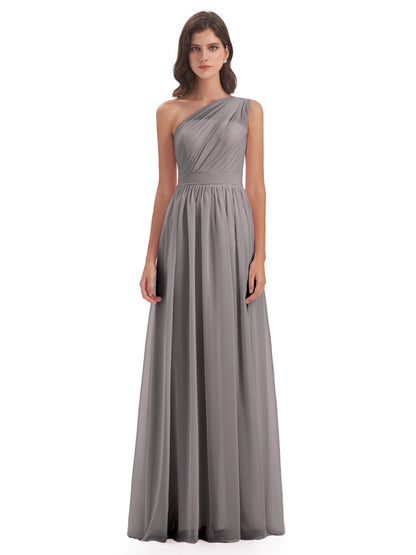 Karlie Floor Length One Shoulder Chiffon Bridesmaid Dresses