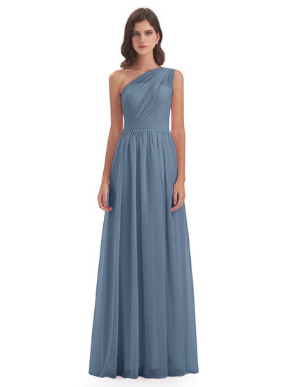 Karlie Floor Length One Shoulder Chiffon Bridesmaid Dresses