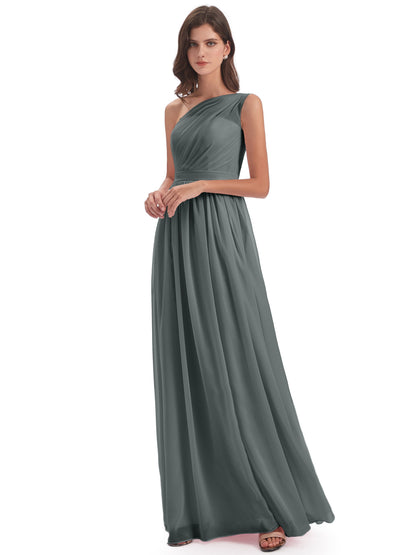 Karlie Floor Length One Shoulder Chiffon Bridesmaid Dresses