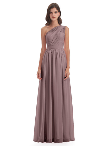 Karlie Floor Length One Shoulder Chiffon Bridesmaid Dresses