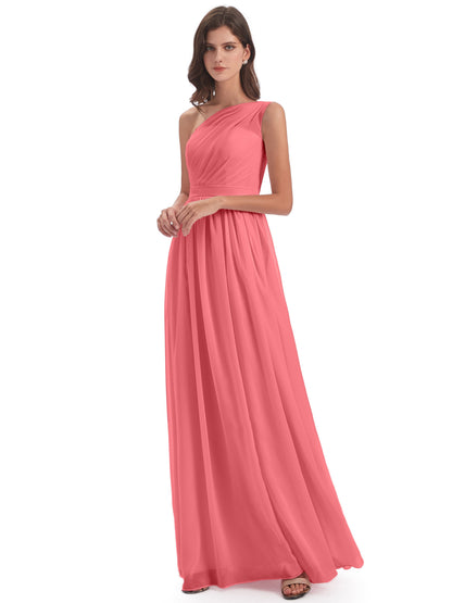 Karlie Floor Length One Shoulder Chiffon Bridesmaid Dresses